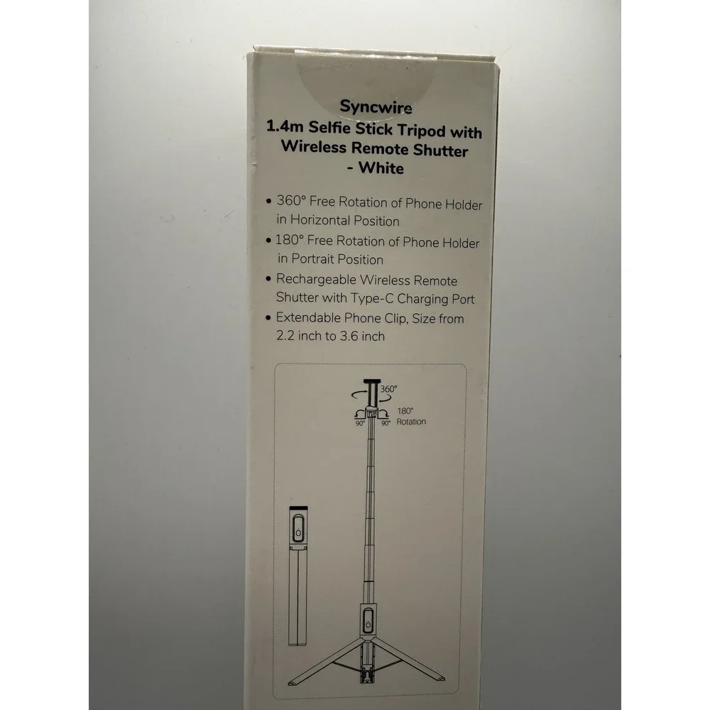 Syncwire 1.4m Selfie Stick Tripod Wireless Remote Shutter White Universal Phone